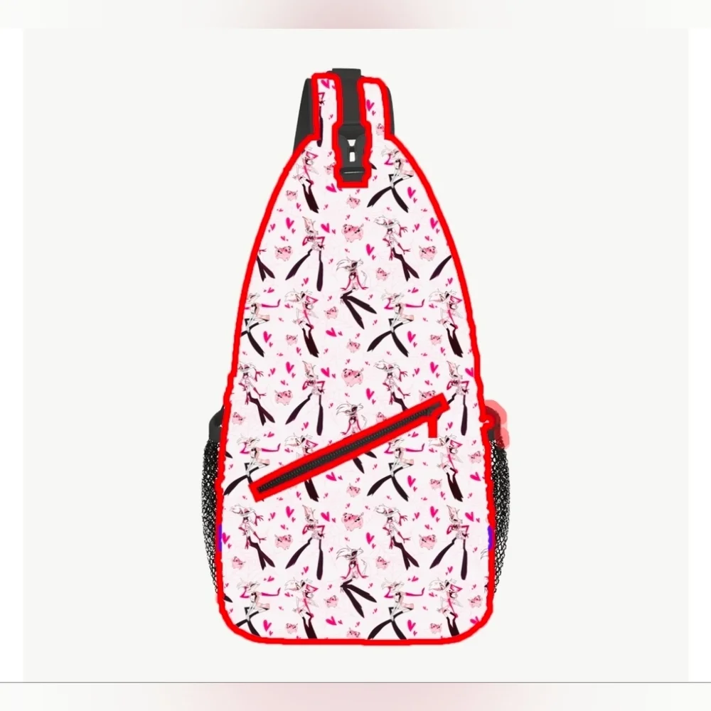 Hazbin Hotel Angel Dust Sling‎ Bookbag Backpack Crossbody Pink/White Fanmade